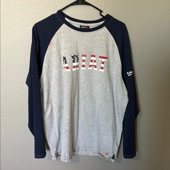 Ariat Men's FR Gray and Navy Long Sleeve Shirt - Picture 1 of 5